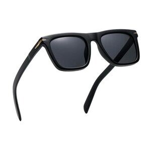 Dark Black Plastic Frame Square Black Tint Polarized Mens Outdoor Sunglasses
